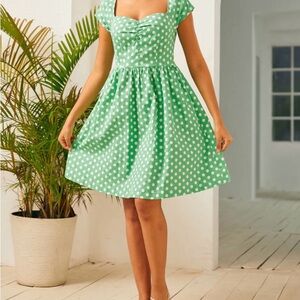 ModCloth Retro Green Polka Dot Dress 1X Plus Size Fit & Flare Vintage Style NWT